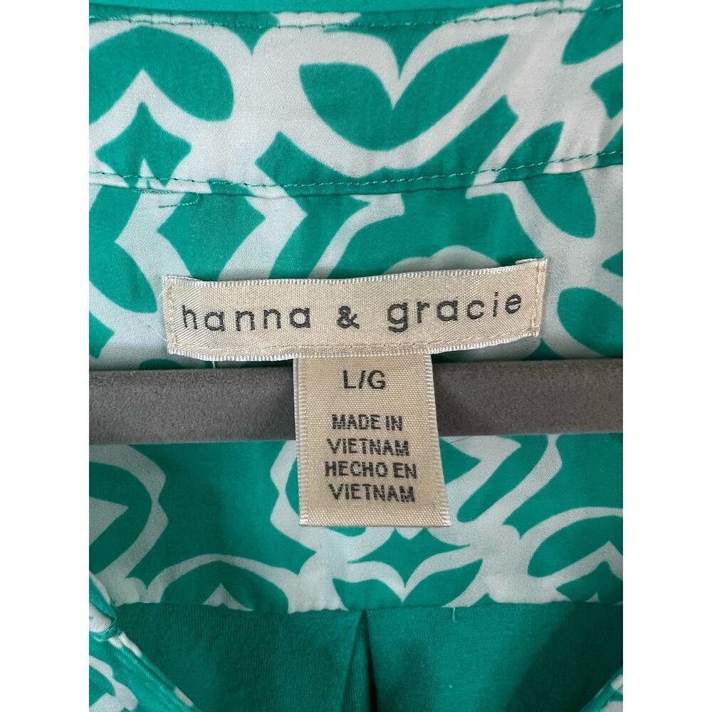 Hannah & Grace Teal & White Sleeveless Patterned Blouse Size Large - Picture 2 of 4